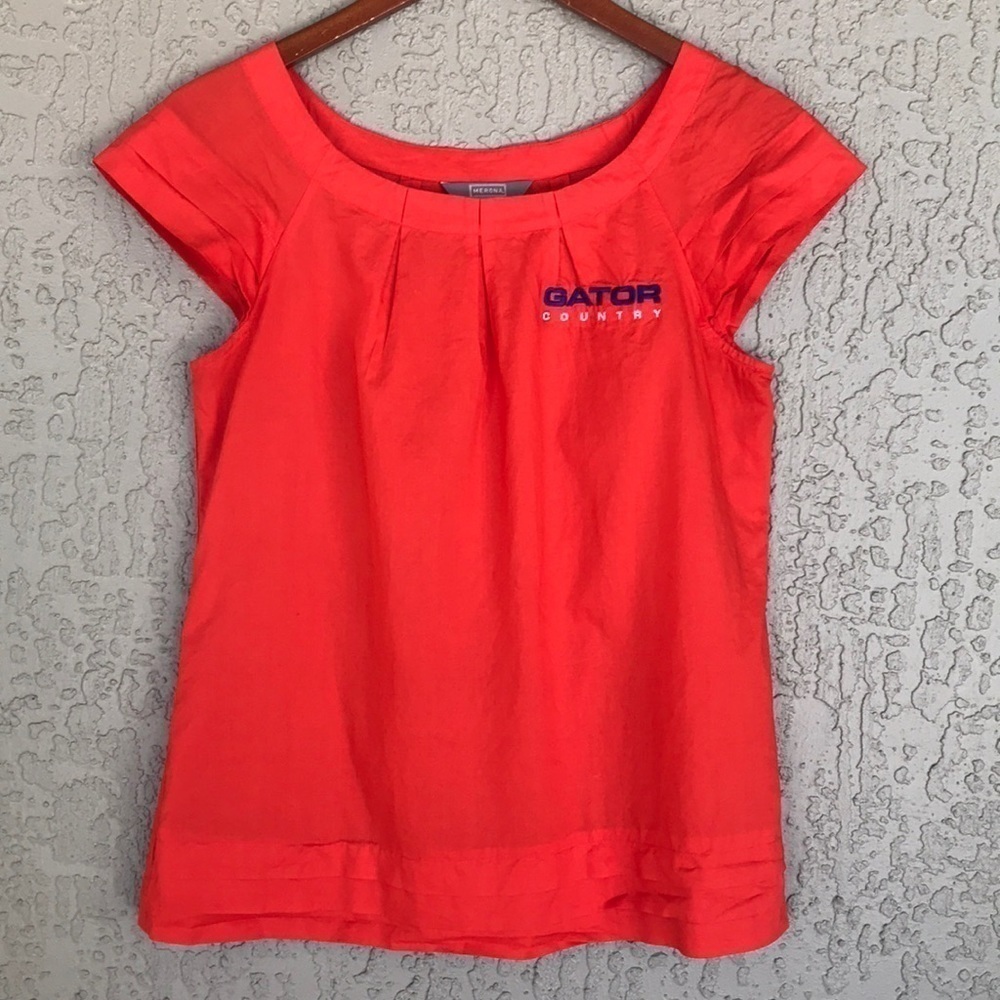 Merona Gator Country Embroidered Orange UF Short Sleeve Top Size M - Picture 2 of 13